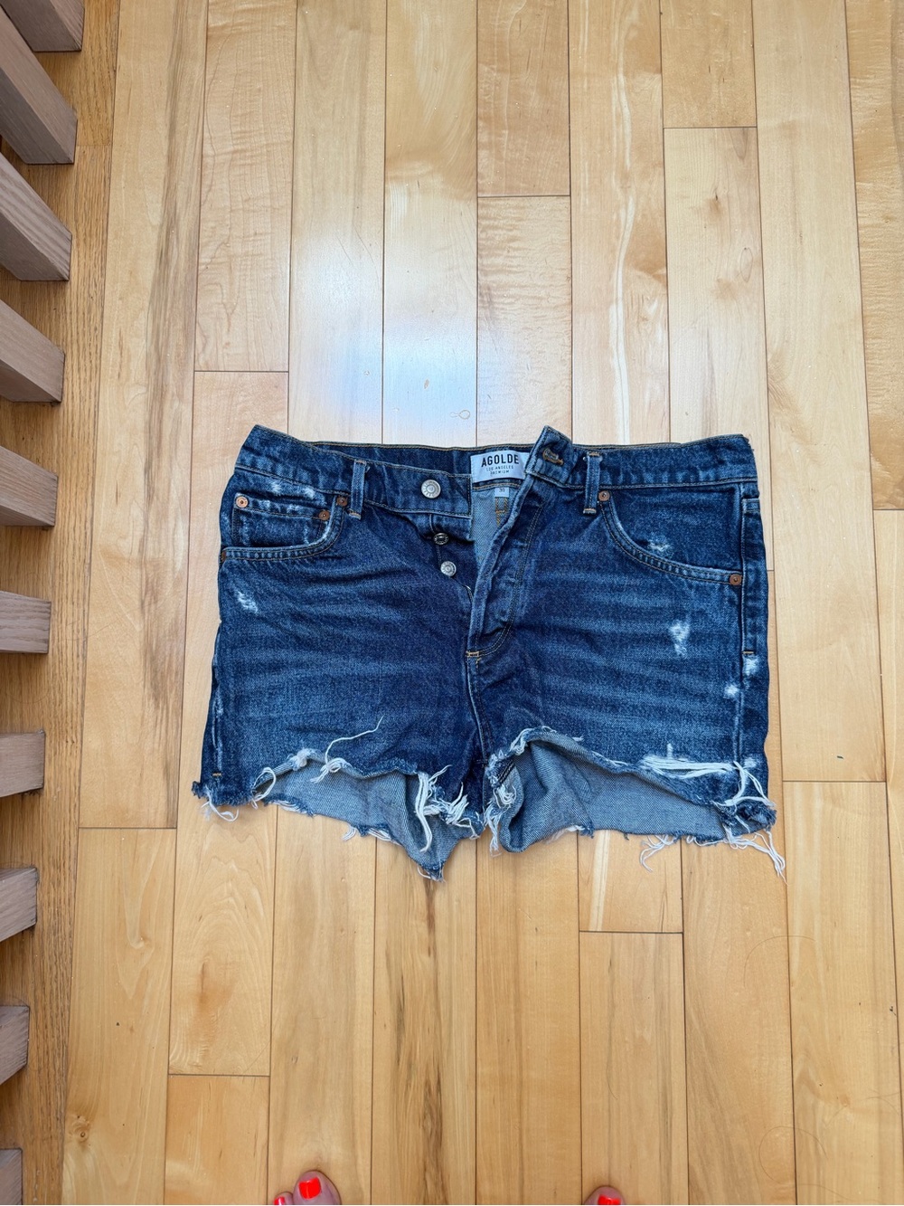 Agolde Dark Indigo Distressed Cutoff Jean Shorts